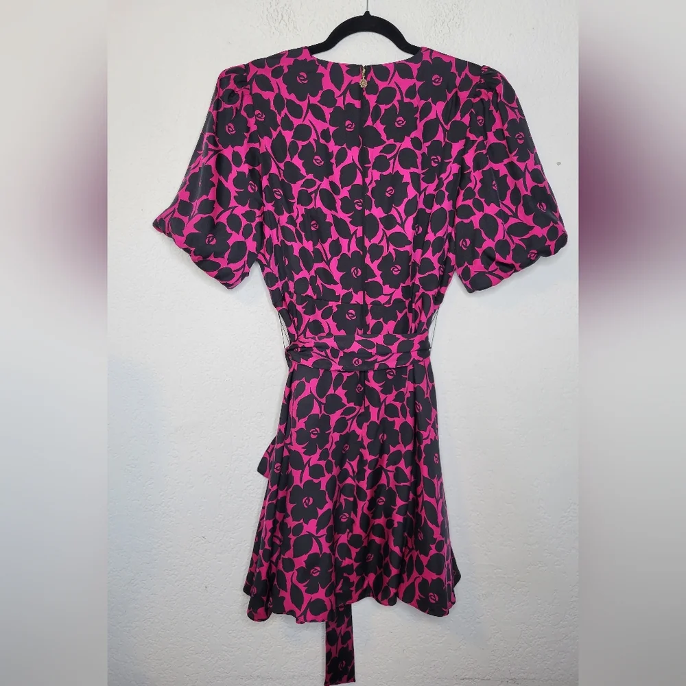 kate spade Pink and Black Floral Short Sleeve Fit-and-Flare Dress